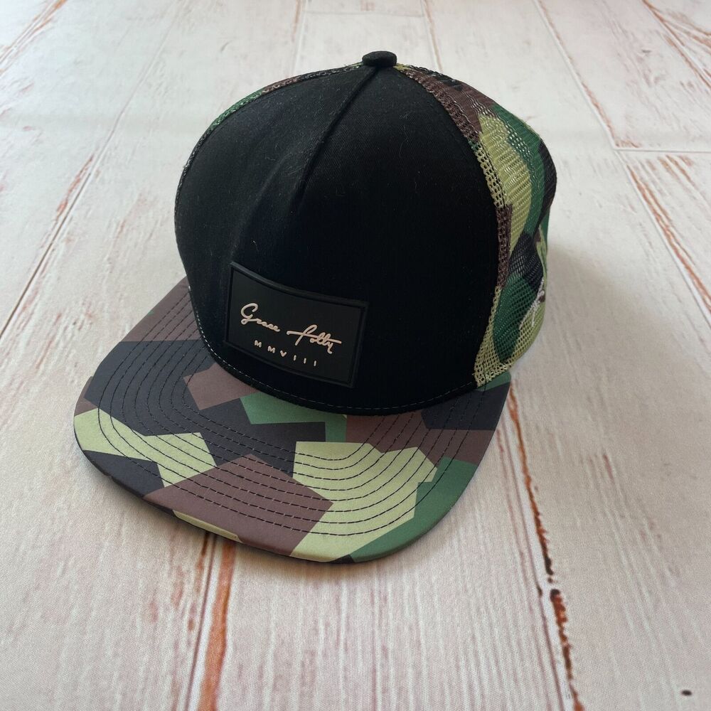 Grace Folly Snap Back Trucker Hat - Mesh - Camouflage & Black